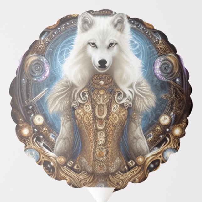Whimsical steampunk charming white wolf balloon (Front)