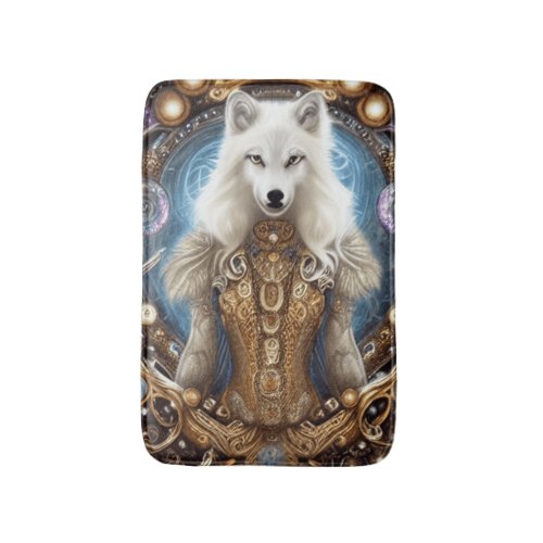 Whimsical steampunk charming white wolf  bath mat