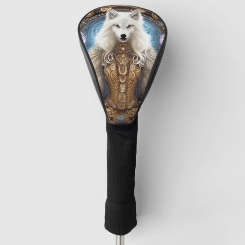 Whimsical steampunk charming white wolf  golf head cover