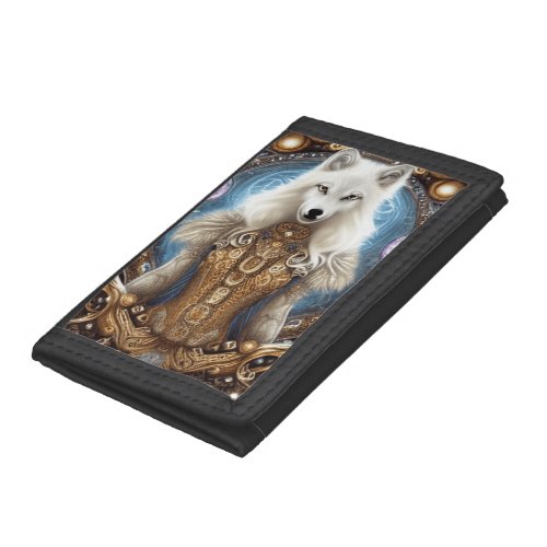 Whimsical steampunk charming white wolf  trifold wallet