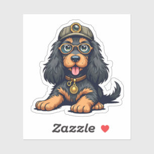 Whimsical Steampunk Cocker Spaniel, Detective Pup, Sticker