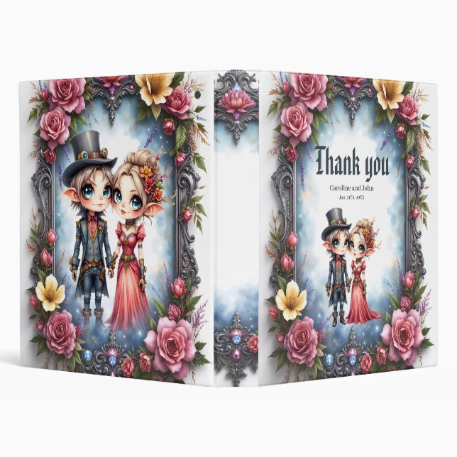 Whimsical Steampunk Elf Wedding 3 Ring Binder (Background)