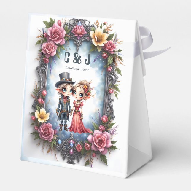 Whimsical Steampunk Elf Wedding Favor Boxes (Back Side)