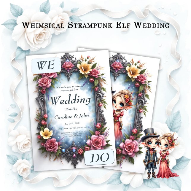 Whimsical Steampunk Elf Wedding Invitation (Creator Uploaded)