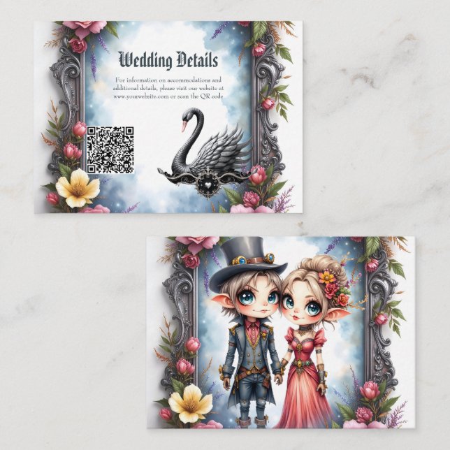 Whimsical Steampunk Elf Wedding Invitation | Flora (Front/Back)