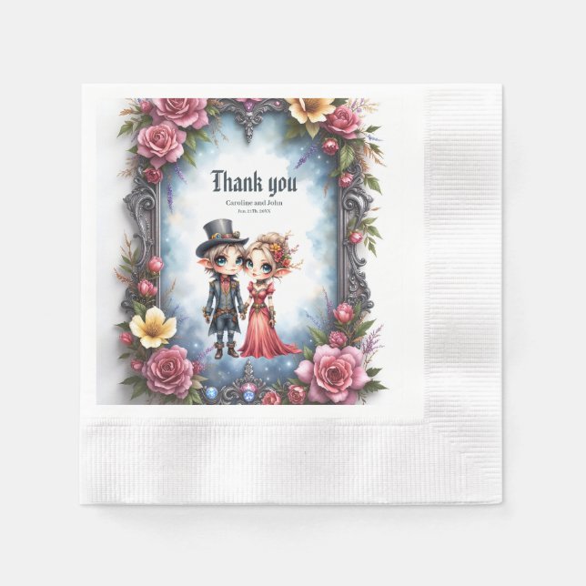 Whimsical Steampunk Elf Wedding  Napkins (Front)