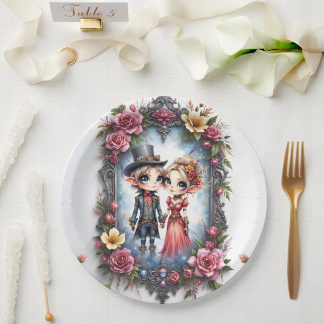 Whimsical Steampunk Elf Wedding  Paper Plates (Wedding)