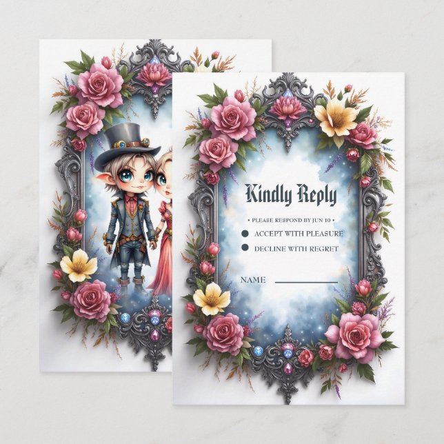 Whimsical Steampunk Elf Wedding  RSVP Card (Front/Back)