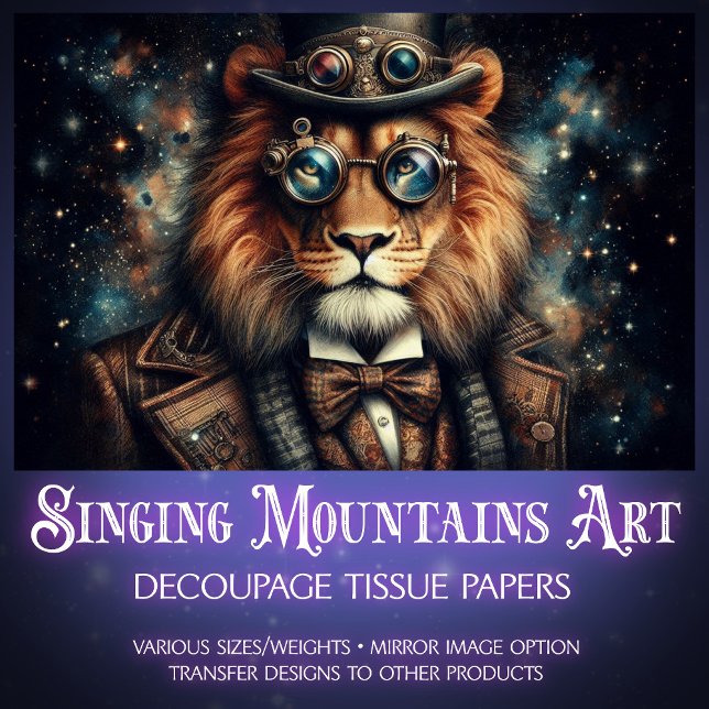 Whimsical Steampunk Fantasy Lion Decoupage Tissue Paper (Creator Uploaded)
