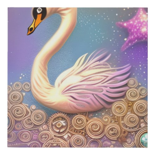 Whimsical Steampunk Fantasy Swan Faux Canvas Print