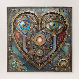 Whimsical Steampunk Heart I See You I Love You Jigsaw Puzzle