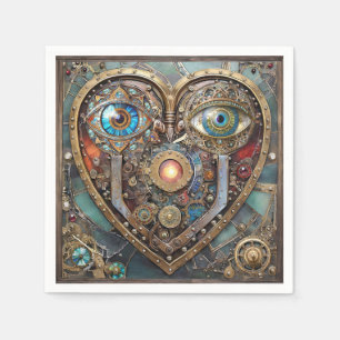 Whimsical Steampunk Heart I See You I Love You Napkins