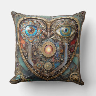 Whimsical Steampunk Heart I See You I Love You Throw Pillow