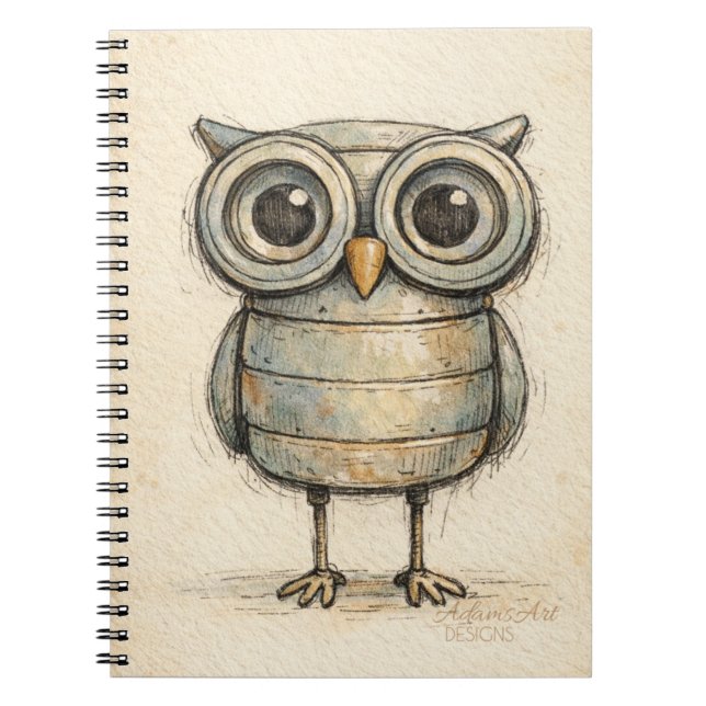 Whimsical Steampunk Owl Illustration Notebook (Front)