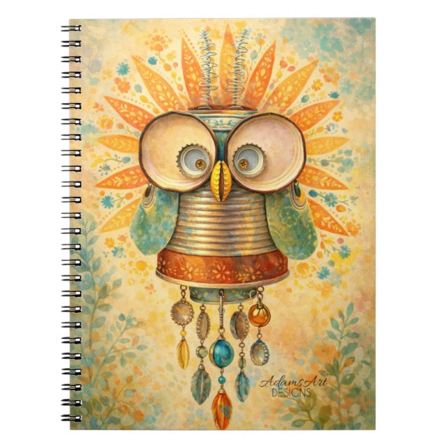 Whimsical Steampunk Owl Notebook – Vintage (Front)
