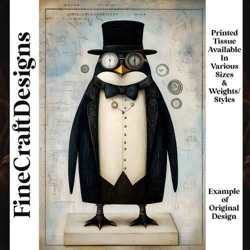 Whimsical Steampunk Penguin Dressed  L5 Decoupage Tissue Paper