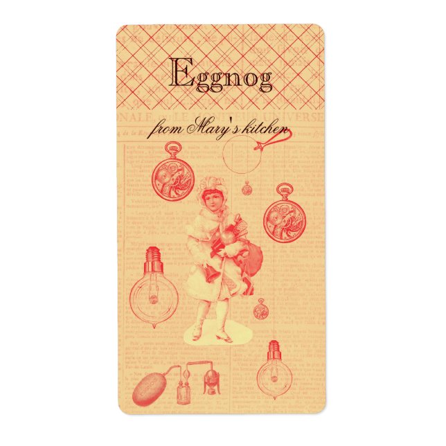 Whimsical steampunk personalised homemade eggnog label (Front)