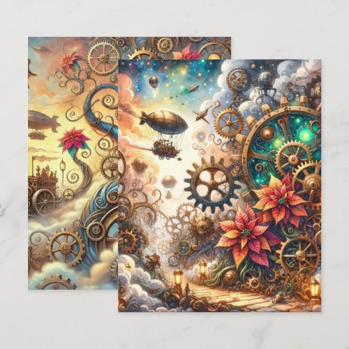 Whimsical Steampunk Poinsettia Scrapbook Paper