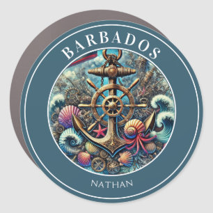 Whimsical Steampunk Ship's Anchor & Wheel Car Magnet