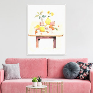 Whimsical Still Life with Fruits and Blossoms Canvas Print