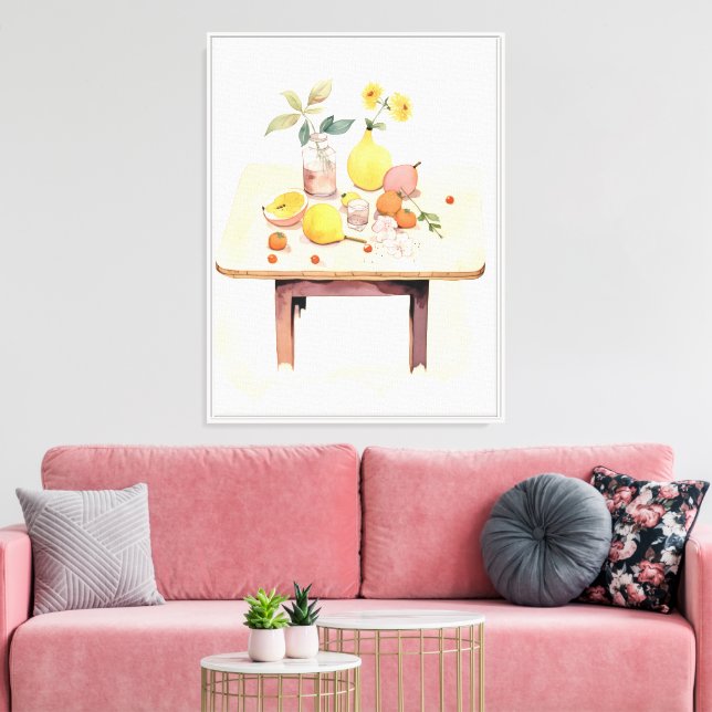 Whimsical Still Life with Fruits and Blossoms Canvas Print (Insitu(LivingRoom))