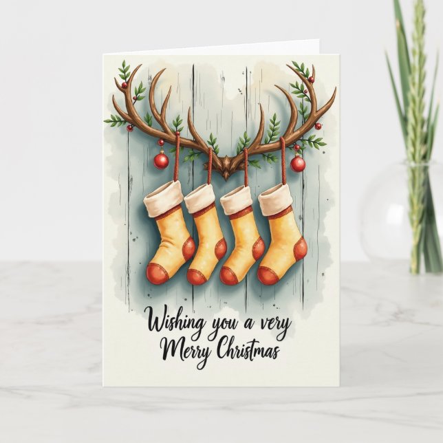 Whimsical Stocking Holiday Card (Front)