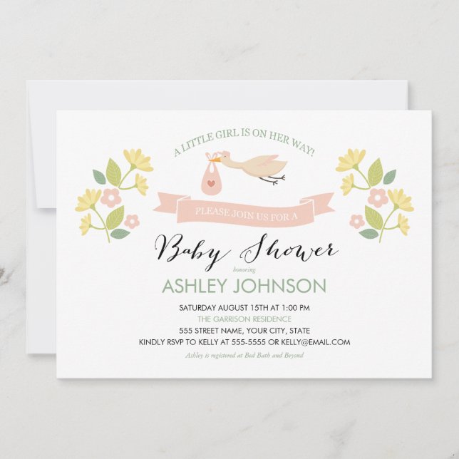 Whimsical Stork Baby Shower Invitation (Front)