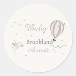 Whimsical Stork & Hot Air Balloon Baby Shower  Classic Round Sticker