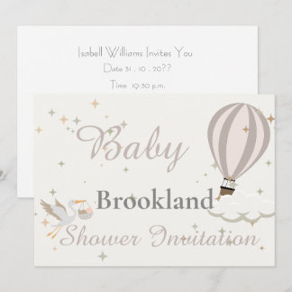Whimsical Stork & Hot Air Balloon Baby Shower Invitation