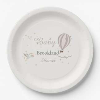 Whimsical Stork & Hot Air Balloon Baby Shower  Paper Plates