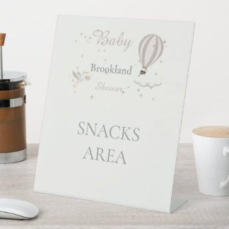 Whimsical Stork & Hot Air Balloon Baby Shower  Pedestal Sign