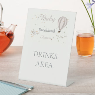 Whimsical Stork & Hot Air Balloon Baby Shower  Pedestal Sign