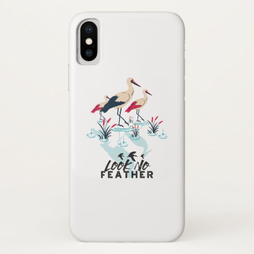 Whimsical Stork Pun Art _ Look No Feather iPhone XS Case