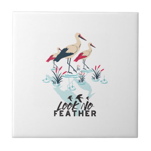 Whimsical Stork Pun Art _ Look No Feather Ceramic Tile