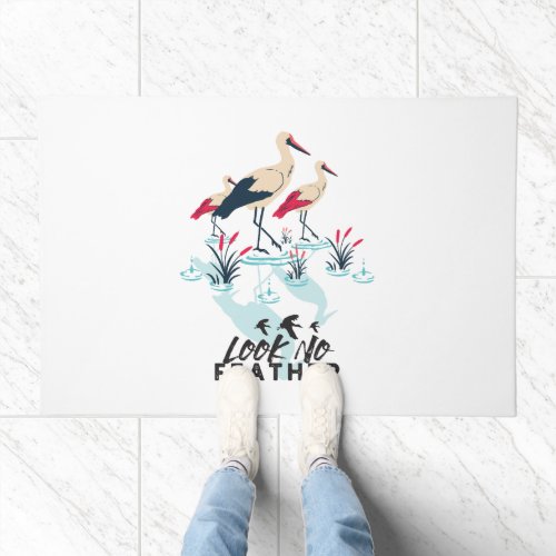 Whimsical Stork Pun Art _ Look No Feather Doormat