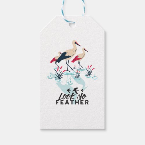 Whimsical Stork Pun Art _ Look No Feather Gift Tags