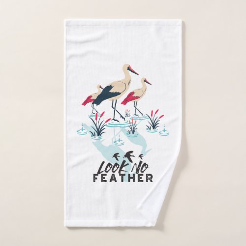 Whimsical Stork Pun Art _ Look No Feather Hand Towel