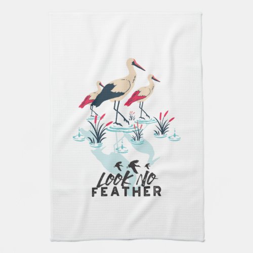 Whimsical Stork Pun Art _ Look No Feather Kitchen Towel