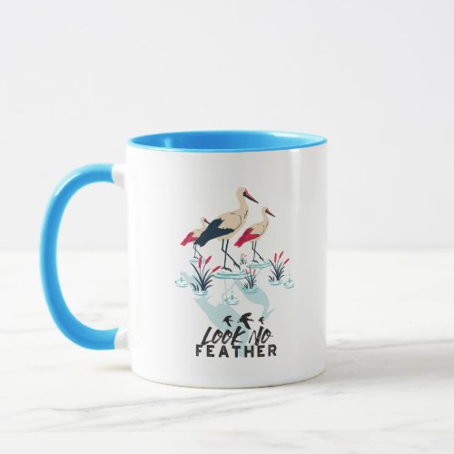 Whimsical Stork Pun Art _ Look No Feather Mug