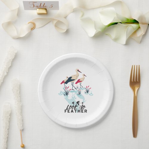 Whimsical Stork Pun Art _ Look No Feather Paper Plates