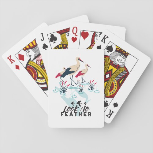 Whimsical Stork Pun Art _ Look No Feather Playing Cards