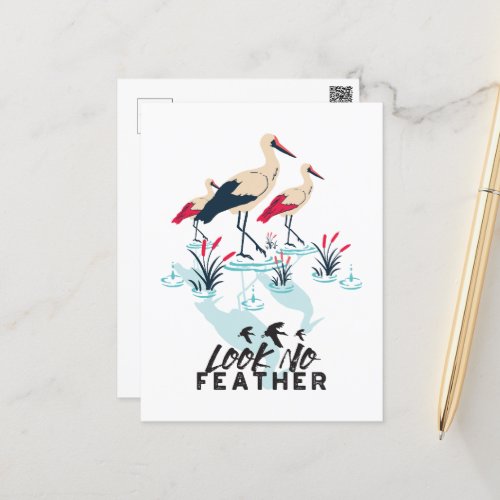 Whimsical Stork Pun Art _ Look No Feather Postcard