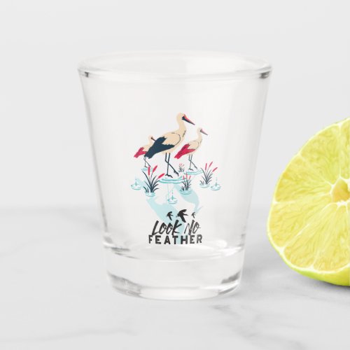 Whimsical Stork Pun Art _ Look No Feather Shot Glass