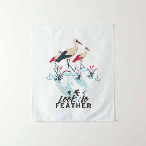 Whimsical Stork Pun Art _ Look No Feather Tapestry