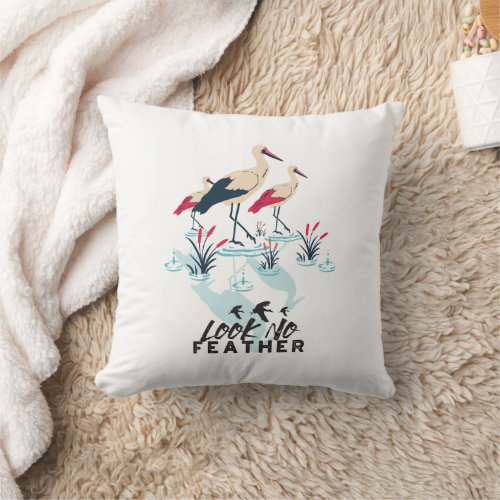 Whimsical Stork Pun Art _ Look No Feather Throw Pillow