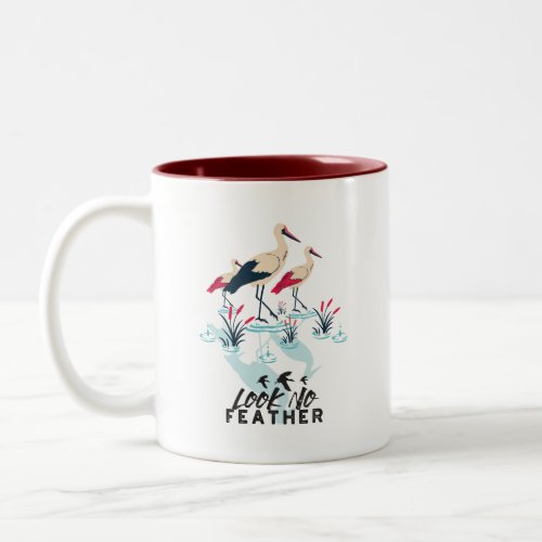 Whimsical Stork Pun Art _ Look No Feather Two_Tone Coffee Mug