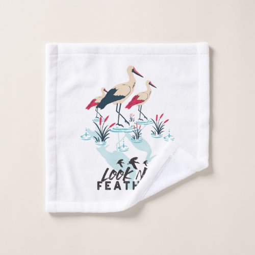 Whimsical Stork Pun Art _ Look No Feather Wash Cloth