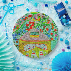 Whimsical Storybook Cat Cottage Birthday Paper Plates