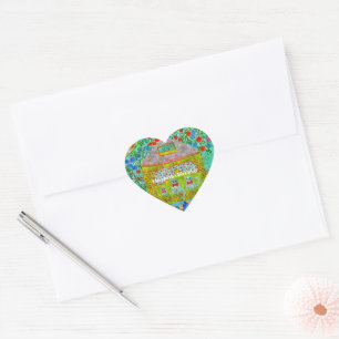 Whimsical Storybook Cats & Garden Birthday Heart Sticker
