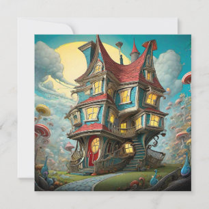 Whimsical Storybook Crooked House Greeting Card